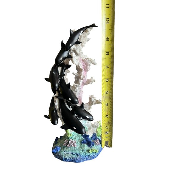 Vintage Seaworld Family Of Orca Whales Shamu On‎ White Coral 10" Ceramic Statue - Picture 7 of 16